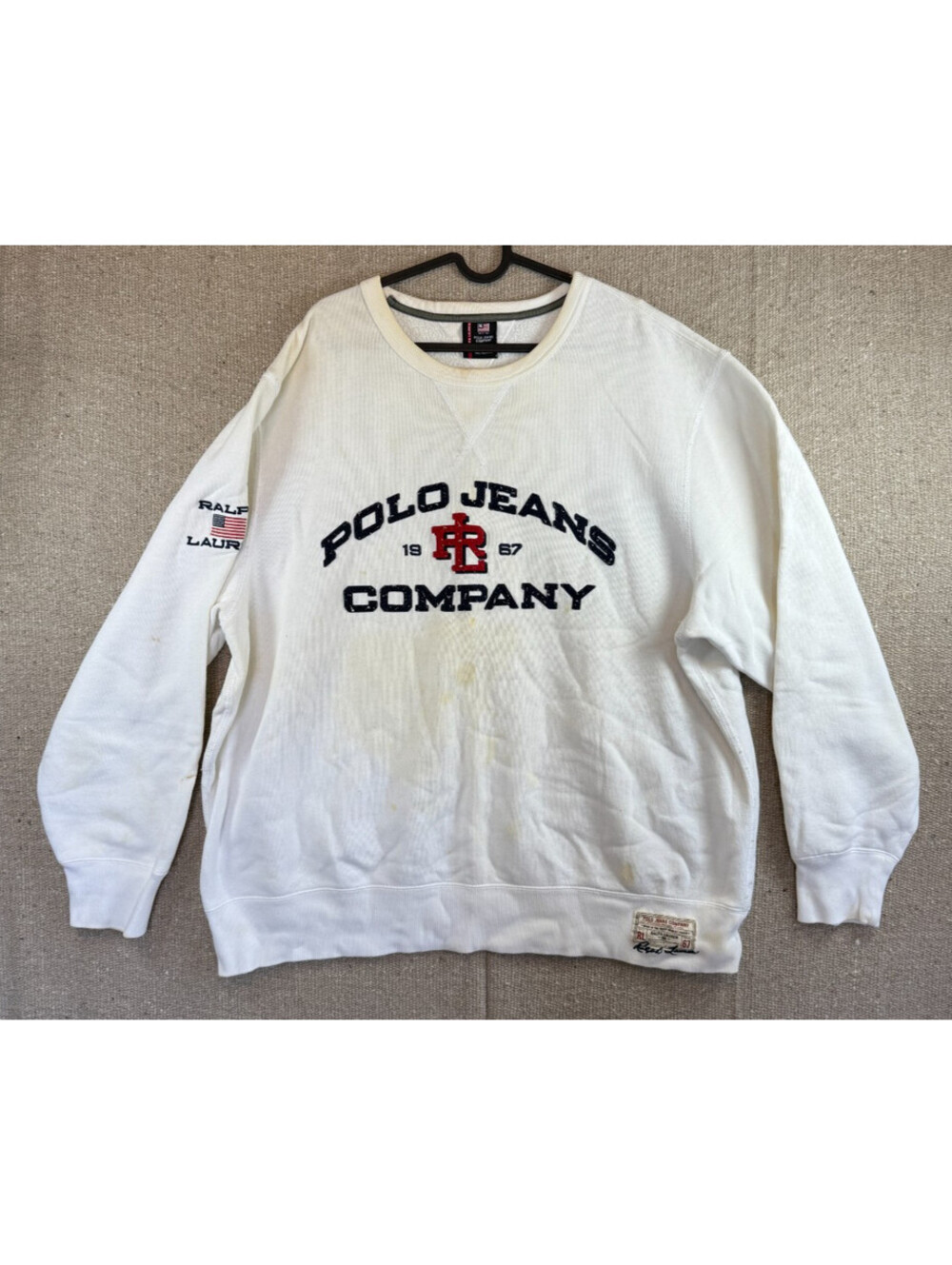 *FLAW Mens Sz XL POLO JEANS COMPANY Pullover Crewneck Sweater White